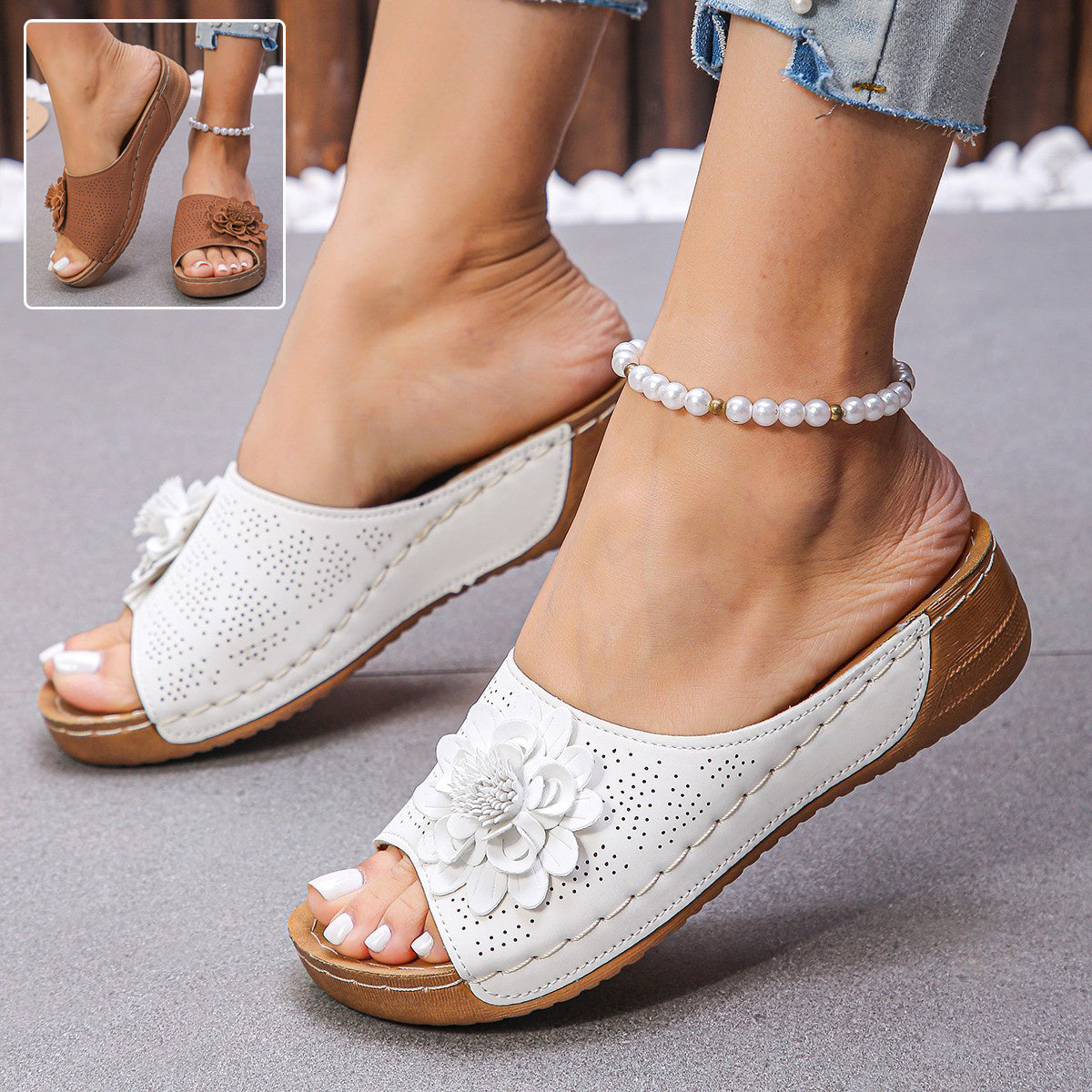 Women's Flower Wedge Sandals