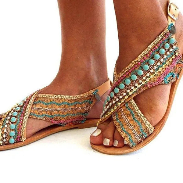 Women Boho Beaded Flat Sandal