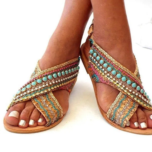 Women Boho Beaded Flat Sandal