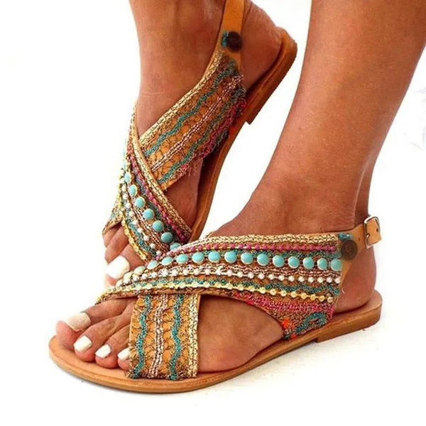 Women Boho Beaded Flat Sandal