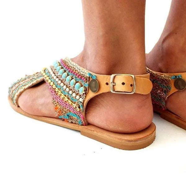 Women Boho Beaded Flat Sandal