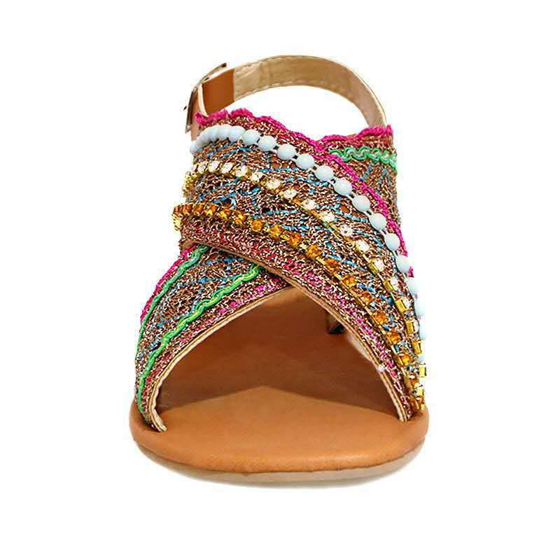 Women Boho Beaded Flat Sandal