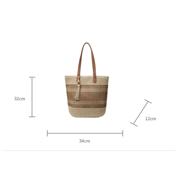Summer striped straw beach tote bag