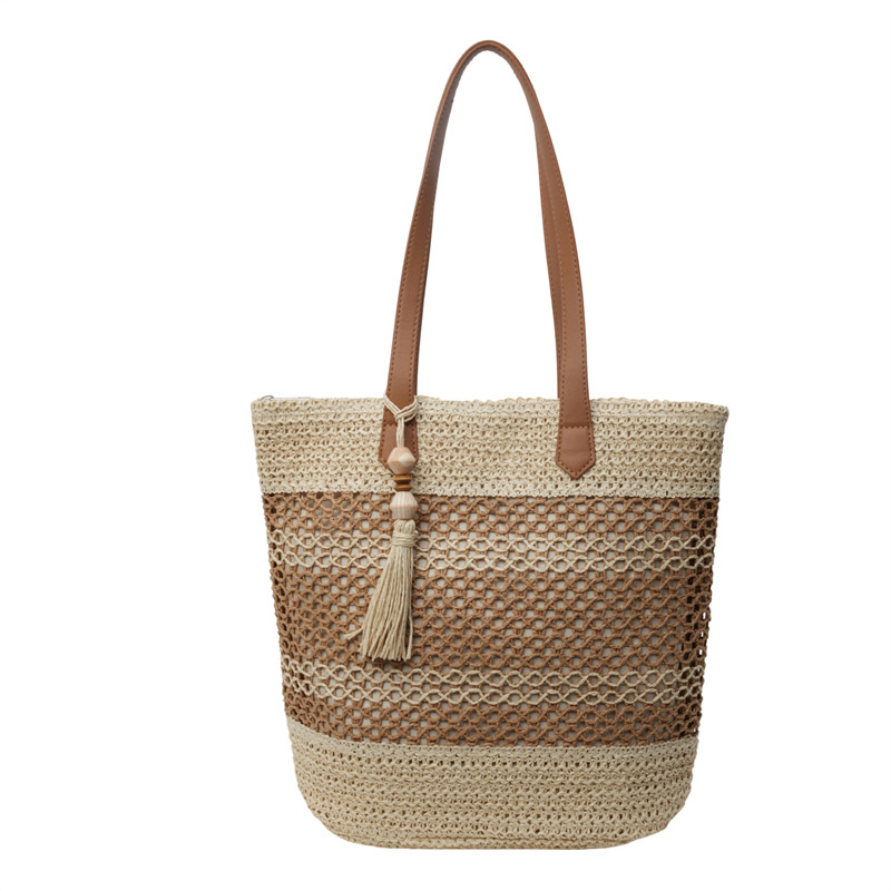 Summer striped straw beach tote bag
