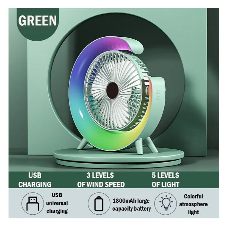 Desk Fan With RGB LED Light