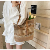 Summer striped straw beach tote bag
