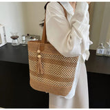 Summer striped straw beach tote bag